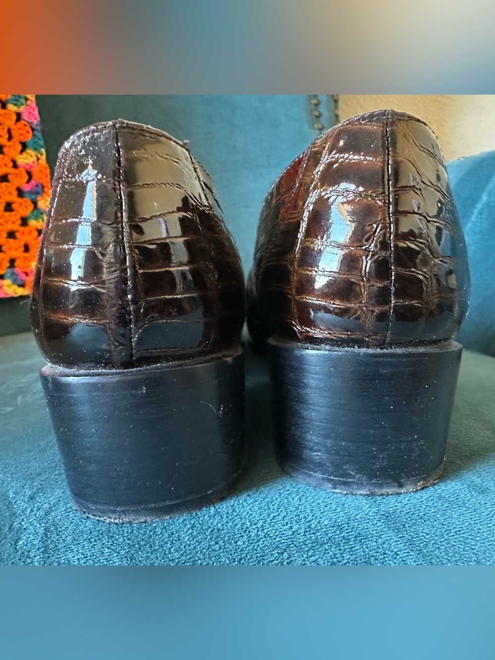 Stuart Weitzman Brown Croc Embossed Horsebit Loafer Heels 9.5 AA - Picture 10 of 16